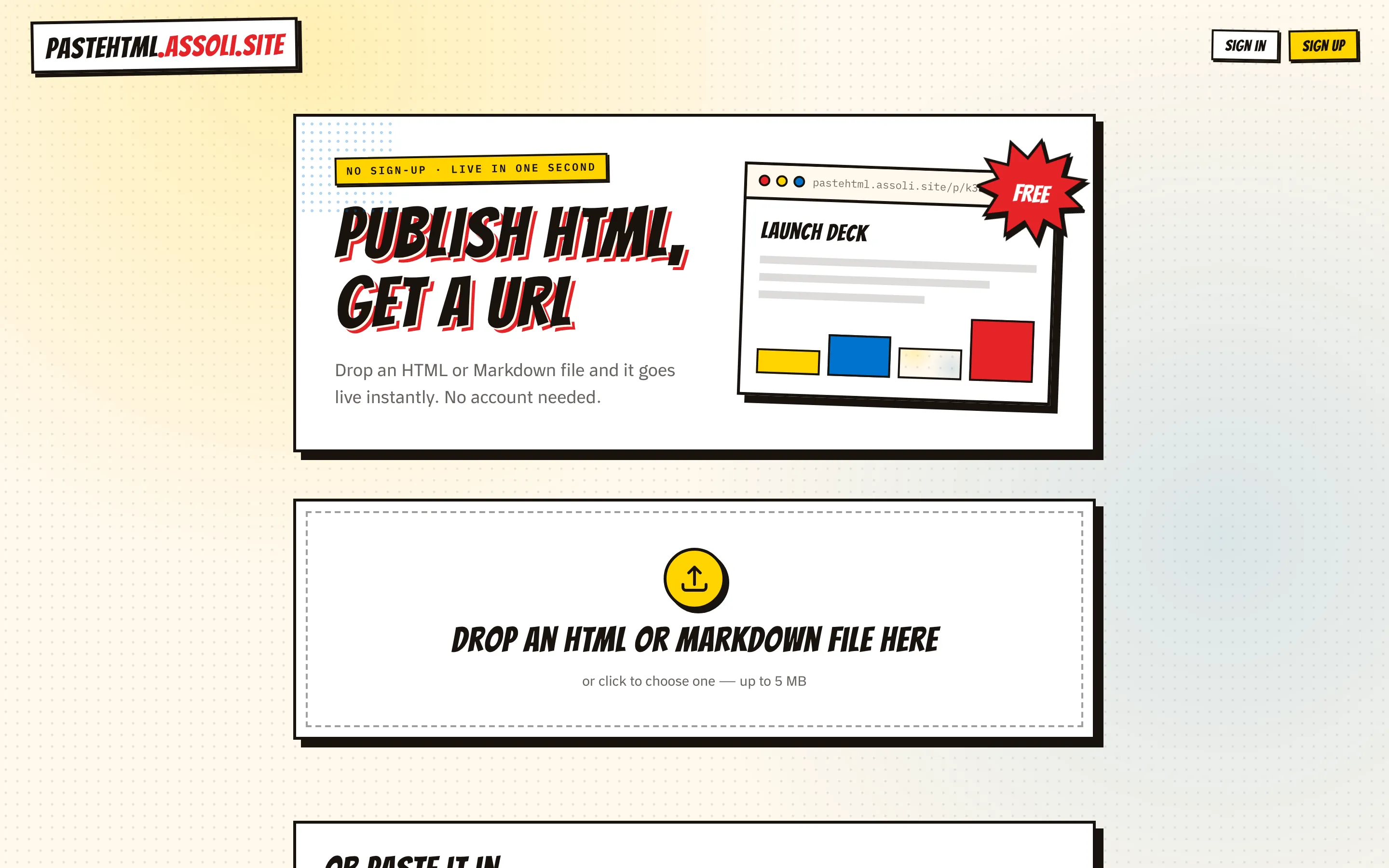 pastehtml — أفلِت ملف HTML، واحصل على رابط عام على نطاق مستقل.