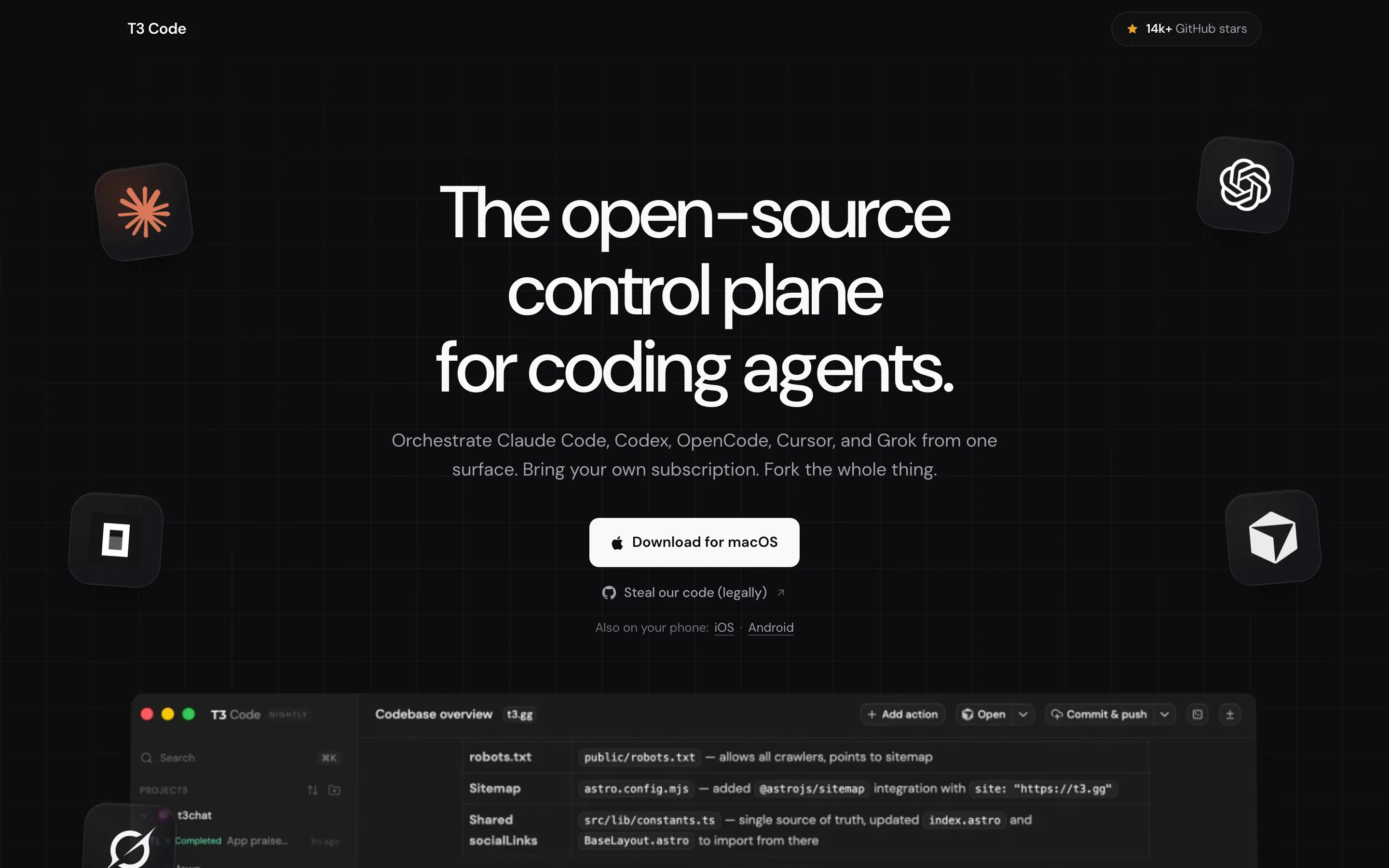 T3 Code — تحكّم بوكلاء البرمجة على جهازك، من أي مكان.